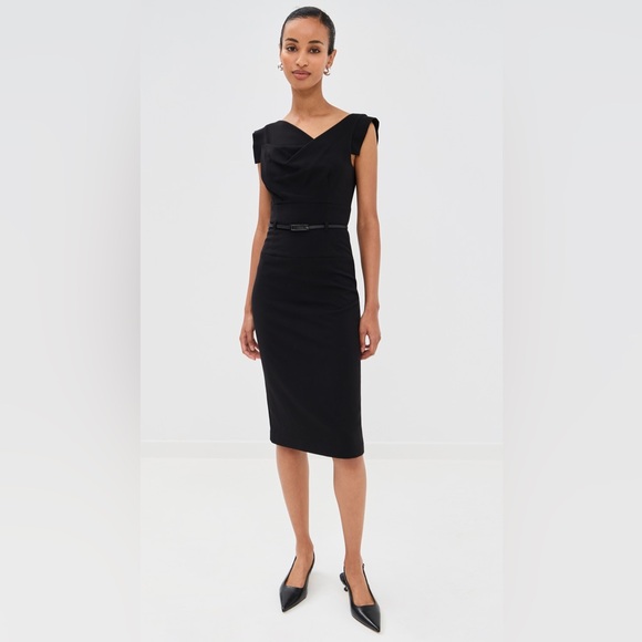 Black Halo Jackie Belted Stretch Gabardine Sheath black dress sz 4 - Picture 6 of 6